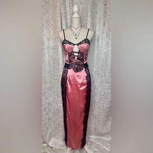 NWT Satin rose colored slip with lace dress